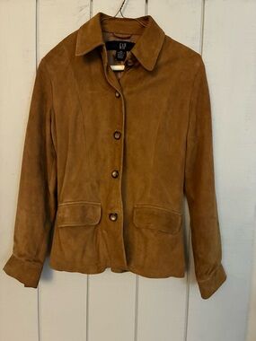 GAP Women's Suede Button-Front Jacket in Cognac Brown 1990’s